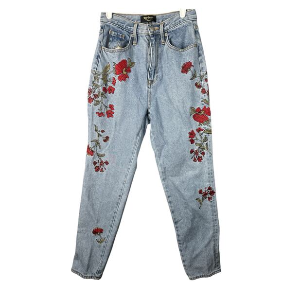 Juicy Couture Black Label ‘Girlfriend’ Embroidered Flowers Blue Jeans Size 25 - Picture 1 of 9